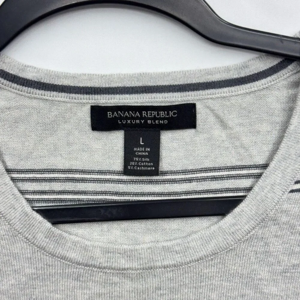 Banana Republic Men Large Grey Striped Silk Cotton Cashmere Lux Pullover Sweater